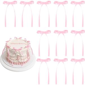 30 Pack Bow Cake Toppers Pink Ribbons Bows for Cake Coquette Themed Bow Cupcake Toppers Pink Bow Birthday Decorations for Baby Shower, Birthday, Wedding, Bachelorette, Mothers Day Decorations