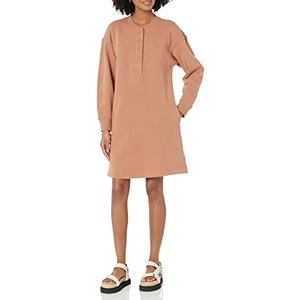 Amazon Essentials Women's Long Sleeve Knit Henley Sweatshirt Dress , Light Brown, Large