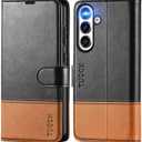 TUCCH Wallet Case for Galaxy S25 Plus 5G, Magnetic PU Leather Stand [RFID Blocking] Card Slot Folio Protective Cover with TPU Shockproof Inner Shell Compatible with Galaxy S25 Plus 6.7", Black & Brown