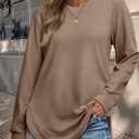 Womens Sweatshirt Crewneck Long Sleeve Shirts High Low Tops Curved Hem (Brown, XXL)