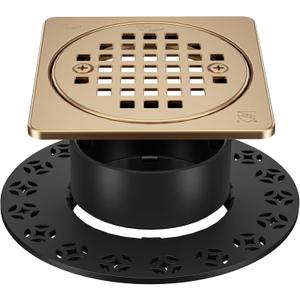 4 Inch Grate Kit Champagne Bronze Shower Drain with ABS Flange-Compatible with Schluter Kerdi Drain Flange- with Height Adjustment Collar-SUS304 Stainless Steel Grate