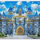 8x6ft Polyester Blue Medieval Castle Photography Backdrop Knight Royal Stone Wall Sky Cloud Background Kids Birthday Party Decorations Photo Props
