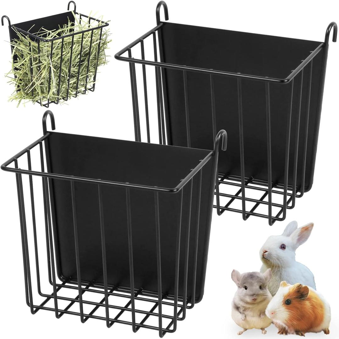 2PCS Rabbit Hay Rack with Heavy-Duty Metal Frame Rabbit Hay Holder for Cage - Guinea Pig Hay Feeder Bunny Hay Feeder,for Rabbits Guinea Pigs Bunny Chinchillas (Matte black)