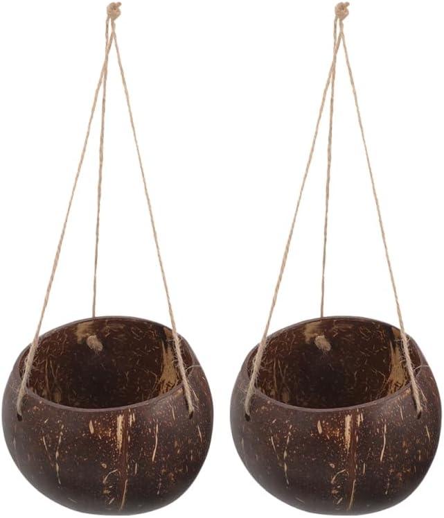 Coconut Shell Hanging Planter Basket Natural Indoor Outdoor Hanging Flower Pot for Balcony Wall Decor 10.24X4.72X2.95 Inches Set of 2