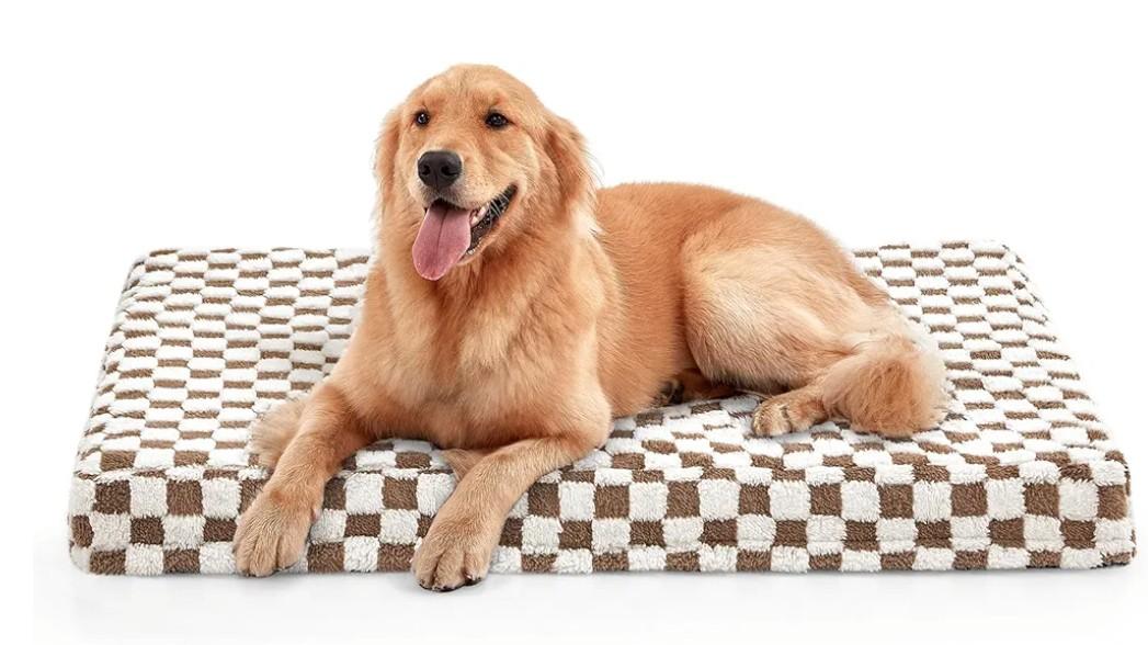 JOEJOY Dog Bed for Large Dogs, XLarge Orthopedic Dog Bed with Removable Washable Cover, Cute Modern Plush & Memory Egg Crate Foam Dog Bed, 42 x 28 inch, Brown