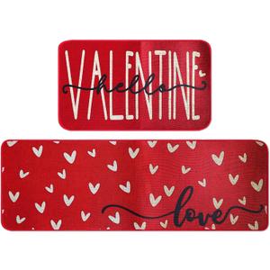 Valentine's Day Heart-Shaped Kitchen Carpet and mat Set, Two-Piece Kitchen Home Decoration, Happy Home Decoration on The Floor - Approximately 16x28 and 16 * 48Inch Dark red