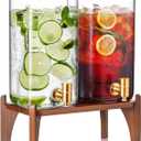 2 Pack 1.5 Gallon Square Glass Drink Dispenser with Wooden Stand & Lid, Large Beverage Dispenser with Stainless Steel Spigot, Juice & Lemonade Dispenser for Parties, Iced Tea, Water, Space-Saving