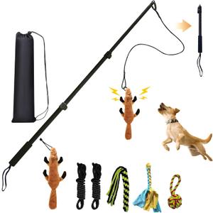Flirt Pole for Dogs, Interactive Toys Tug-of-war for Dogs, Four-Section Retractable Adjustable Length, Chase Toys with Rope Chewing Sticks, for Outdoor Exercise & Training