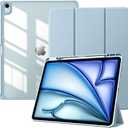 TiMOVO Case for New iPad Air 13 inch (M4/M3/M2-2026/2025/2024) with Pencil Holder, Slim Stand Protective Cover with Clear Transparent Back Shell for iPad Air 13 inch, Auto Wake/Sleep, Sky Blue