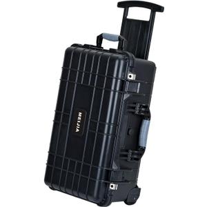MEIJIA All Weather Rolling Waterproof Protective Case, Hard Camera Case,Dry Case with Retractable Pull Handle and Wheels,Foam Inserted, Elegant Black,22 x13.81x9inches