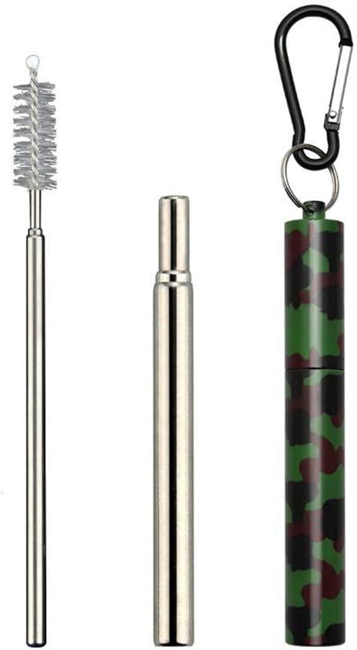 Reusable Collapsible Straw with Case & Brush Retractable Stainless Steel Metal Drinking Straws (Camouflage)