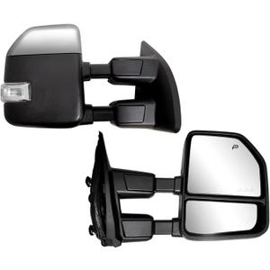 Towing Mirrors compatible for 1999-2016 Ford F250 F350 F450 F550 Super Duty Truck Side Mirrors with Turn Signal Light Power Heated Manual telescoping folding Chrome cap Pair, Medium