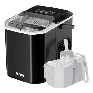 Silonn Countertop Ice Maker Machine - 9 Bullet Ice Cubes in 6 Mins, 26 lb/Day, Portable Ice Makers with Handle Self-Cleaning Ideal for Home Kitchen Camping RV