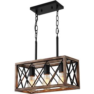 KEESFU Farmhouse Kitchen Island Lighting, 3 Lights Pendant Lighting Fixtures, Adjustable Height, Industrial Dining Room Light for Living Room Foyer Dining Table Over Sink. (Wood Grain Color)