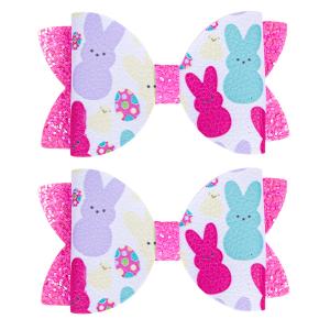 Easter Bunny & Eggs Hair BowsHair Bows for Gilrs, Glitter Leather Bunny Hair Clips, Handmade Hair Bow Clips Alligator Hairpin Sparkly Cute Hair Accessories for Easter Spring Festival