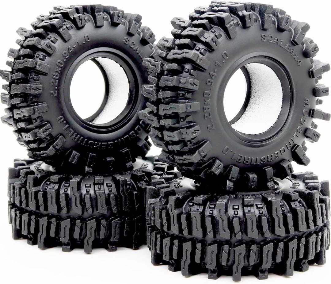 HOBBYSOUL 1.0 Crawler Tires 58mm Tall 1.0'' Mud Slingers Super Soft Sticky Tyre for RC 1/24 SCX24 1/18 TRX4M Upgrades