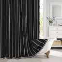 MitoVilla Boho Extra Long Shower Curtain 72 x 84, Black 84 inch XL Cotton Linen Tassel Fabric Shower Curtain Set with Hooks for Vintage Country Farmhouse Bathroom Decor, Thick & Wrinkle Resistant