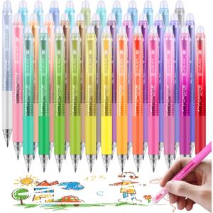 miikoul 36 Colors Erasable Gel Pens, 0.7mm Fine Point Retractable Colored Pens Make Mistakes Disappear Smooth Writing Erasable Pens Multicolor Inks for Drawing Writing Coloring Office School Supplies