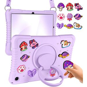 Cute for Samsung Galaxy Tab A9 Plus Case - with Shoulder Strap & 360 Degree Rotating Stand Purple Girls Kawaii Funny DIY Accessories Fun Soft Silicone for Galaxy Tab A9+ Case 11 inch 2023