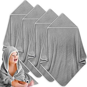 Reginary 1 Pack Baby Hooded Towels Coral Fleece Baby Bath Towels 30 x 30 Inch Soft Absorbent Hooded Bath Blanket for Newborn Toddler Infant Boy Girl Shower Gift Supplies (Gray)