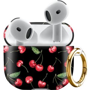 Compatiable with AirPod 4 Protective Case 2024, Soft Protective Case with Keychain for Women,Cute Shockproof Charging Case Cover for AirPod 4(Cherry)