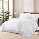 Andency Oversized Queen Ruffle Comforter Set, 3 Pieces Shabby Chic Farmhouse Bedding Set, Lightweight Soft Comforter Set 98x98 for Girls Women (1 Comforter 2 Pillowcases), White