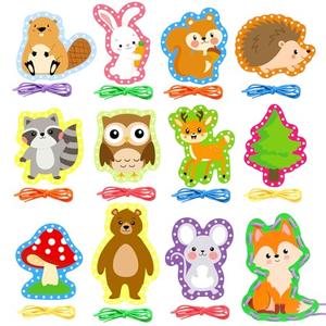 Omlisca Woodland Animals Lacing Cards 12 Pack Forest Animals Sewing Cards Owl Fox Bear Woodland Theme Party Decor Arts and Crafts Gifts for Kids Toddler Preschool Developing Imagination Supplies