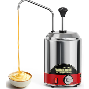 Nacho Cheese Dispenser with Pump - 2.6 Qt Cheese w/Warmer Stainless Steel Pump Hot Fudge Warmer 86-185°F Temperature Control, Commercial Nacho Cheese Warmer Dispenser for Hot Fudge Caramel