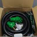 RVGUARD 50 Amp 25 Foot RV/EV Extension Cord, NEMA 14-50P/R Heavy Duty Extension Cord with LED Power Indicator and Cord Organizer, Green, ETL Listed