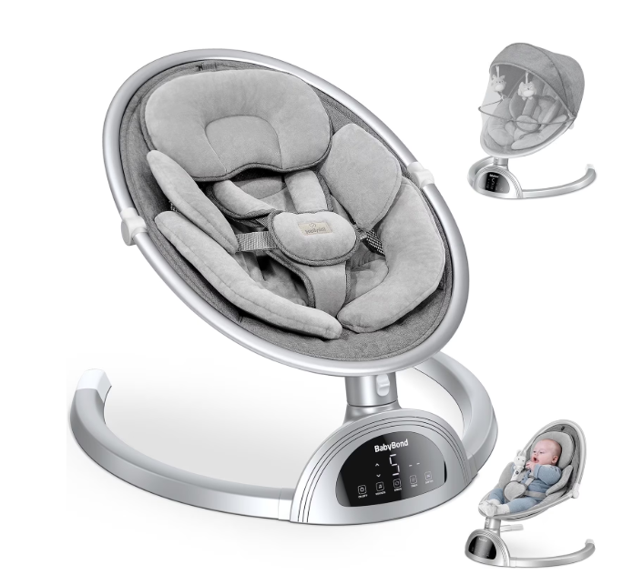 BabyBond Baby Swings for Infants, Bluetooth Portable Infant Swing-Silver