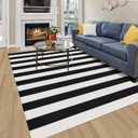 Black and White Striped Rug 4x6 Cotton Woven Farmhouse Indoor Outdoor Area Rug Washable Front Porch Decor Carpet for Living Room Bedroom Dining Room Patio