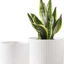 Ceramic Plant Pots, 8.1 + 6 Inch Planters for Indoor Plants, Modern Flower Pots for Plants with Drainage, Medium Cylinder Flower Pots for Indoor Plants, House Plants, Matte White