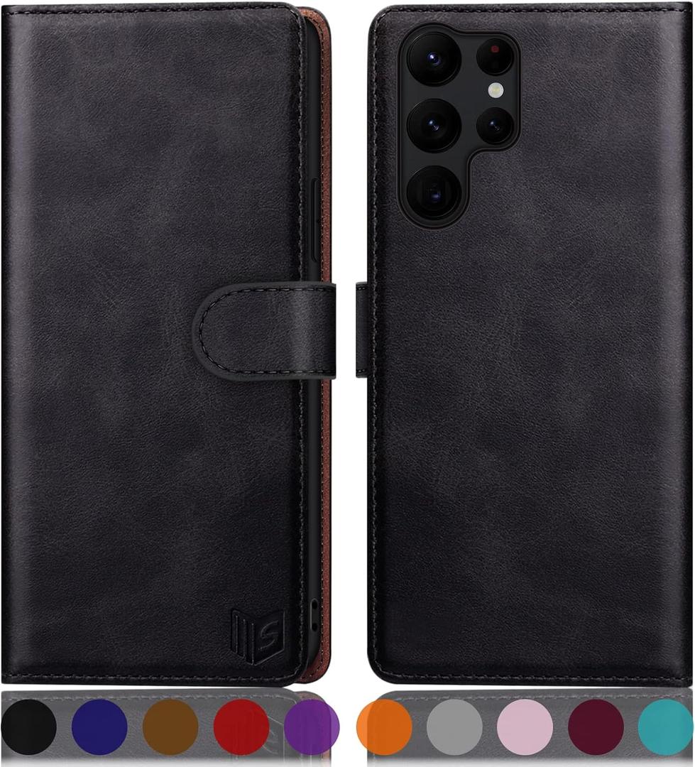SUANPOT for Samsung Galaxy S23 Ultra Wallet case with RFID Blocking Credit Card Holder,Flip Book PU Leather Protective Cover Women Men for Samsung S23Ultra Phone case Black