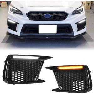 ECOTRIC LED Fog Lights Compatible with 2018-2021 Subaru WRX STI White DRL Daytime Running Light & Amber Turn Signal Fog Lights Lamp Cover Bezels Replacement for 57731VA410 57731VA400