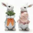 Easter Decorations for Home - 2pcs Resin White Easter Bunny - Small Bunny Statues Figurines Decor for Indoor Table Centerpieces Decorations Tiered Tray,Tabletop - Spring Decor Rabbit 4.33 inch Tall