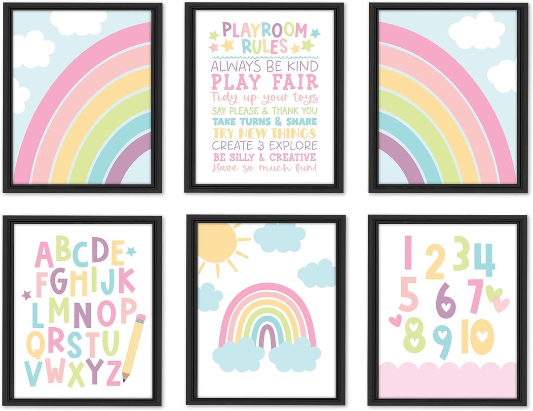 Hadley Designs 6 Rainbow Wall Decor  Pastel Rainbow Wall Art Posters for Nursery & Bathroom, Colorful Unframed Magical Room Decor Prints for Toddler & Girls' Bedroom
