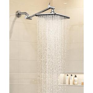 Veken 11.8" Rain Shower Head, Rectangular Rainfall Showerhead with 11" Stainless Steel Exension Arm, Height & Angle Decor Adjustable, High Pressure Shower Heads, Bathroom Accessories, Chrome