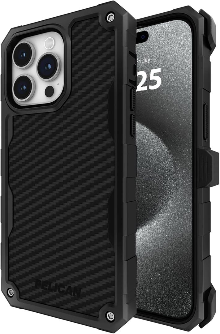 Pelican Shield 6.7" Apple iPhone 15 Pro Max Case - Compatible with MagSafe - 21FT MIL-STD Drop Protection - Magnetic Charging Phone Cases for iPhone 15 Pro Max with Belt Clip Holster Kickstand - Black