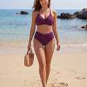 Blooming Jelly Women's High Waisted Bikini Sets Matel Tummy Control Swimsuits V Neck Twist Front Bathing Suit (L)