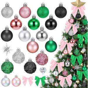 Simgoing 108 Pcs Witch Theme Christmas Ball Ornament Pink Green Christmas Decor Include Hanging Balls Pink Green Bows and Hanging Crystals Acrylic for Witch Holiday Decor Wizard Party Supplies