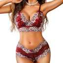 Avidlove Women Lace Lingerie Matching Bra and Panty Set Sexy Underwear 2 Piece Strappy Babydoll S-XXL (Large, Wine Red)