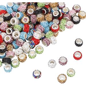 200 PCS European Large Hole Beads Rhinestone Colorful European Beads Crystal Large Hole Craft Beads for DIY Charms Bracelet Jewelry Making (Mixcolor)