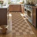 Lahome Colette Checkered Easy Jute Kitchen Runner, 2x8 Washable Indoor Outdoor Runner Rug, Checkerboard Non Slip Non Shedding Neutral Carpet for Hallway Entryway Foyer