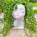 Handmade Face Flower Pots Standing Air Kiss Head Planter Pot for Trailing Plants Cute Succulent Planter Resin Planters Funny Face Planters with Anti-Friction Pads White 1Pack