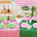 Hushee 170 Pcs Pink and Green Witch Party Decorations Witch Birthday Party Supplies Including Plates Tablecloth Cups Napkins Knives Forks Spoons for Birthday Favors, Serve 24 Guests(Bow)