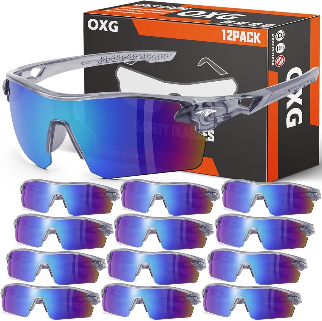 OXG 11 Pack Safety Glasses for Men Women, ANSI Z87.1 Safety Goggles Impact Resistant Protective Eyewear for Work, Outdoor (Green)