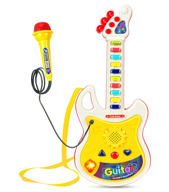 Toddler Guitar, Musical Instruments Toys for Toddlers 2 3, Montessori Karaoke Music Toys for 3 4 5 Year Old Boys Girls Pretend Play Gifts  Kids Electric Guitar with Microphone & Piano Set