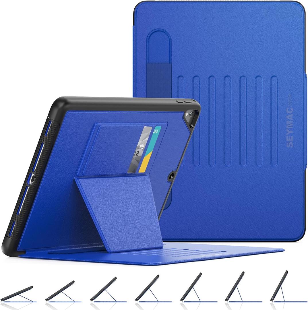 SEYMAC stock Case for iPad 6th/5th Generation/Air 2/Pro 9.7'', Strong Magnetic Auto Sleep Shockproof Case with Absorbing Multi-Angles Stand, Pen Holder, Card Slot (Blue)