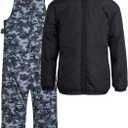 Arctic Hero Kids' Ski Set - 2 Piece Unisex Boys' and Girls' Insulated Waterproof Snow Bib with Hooded Jacket (4-18), Size 12/ 14, Black/ Camo