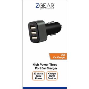 ZGear High Power 3-Port USB Car Charger - Black